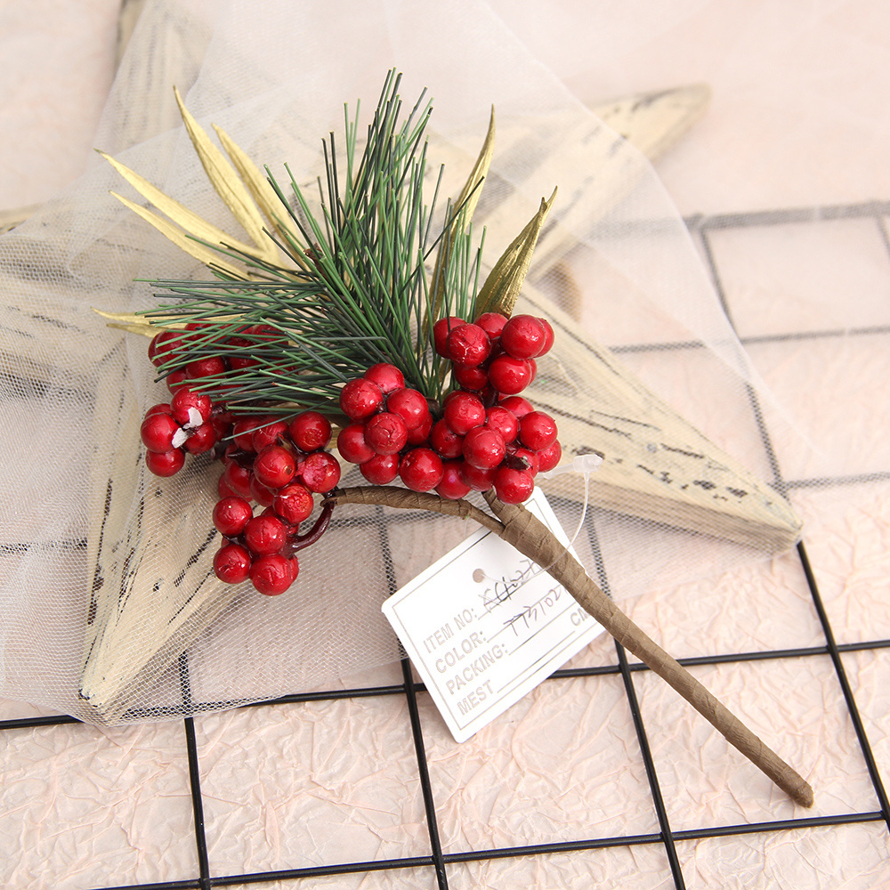 Xmas Twigs W Flower Decor Artificial Flower Christmas Red Berry Pick Christmas Tree Branch