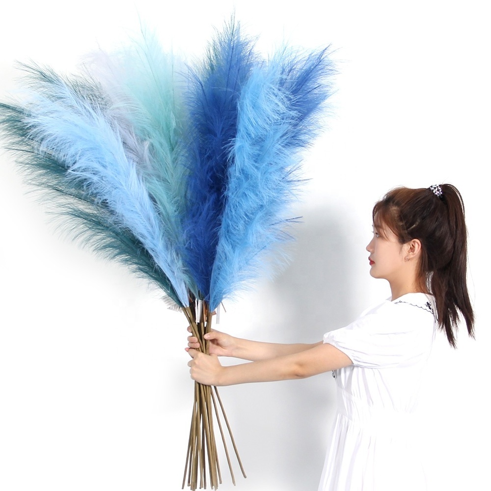 2024 Hot Selling Color Blue Series Artificial Pampas Grass Wholesale Colorful Dried Pampas For Hotel Cafe Wedding Event