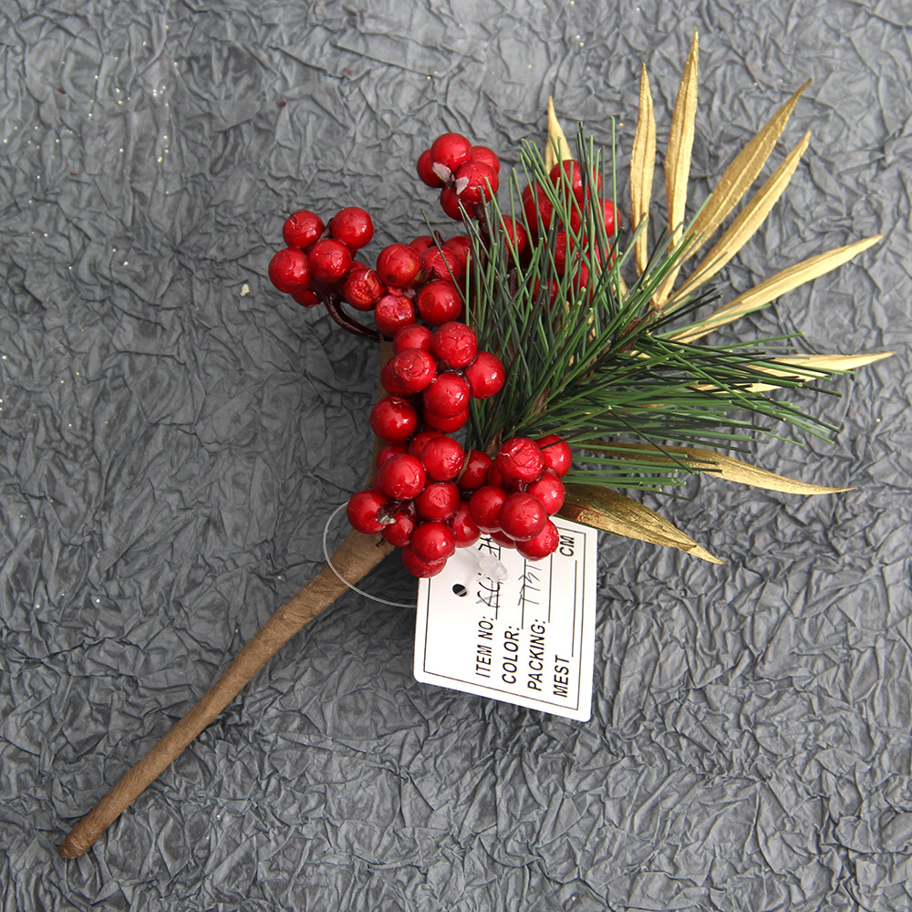 2022 INS Hot Decoration Xmas Twigs W Flower Decor Artificial Flower Christmas Red Berry Pick Christmas Tree Branch