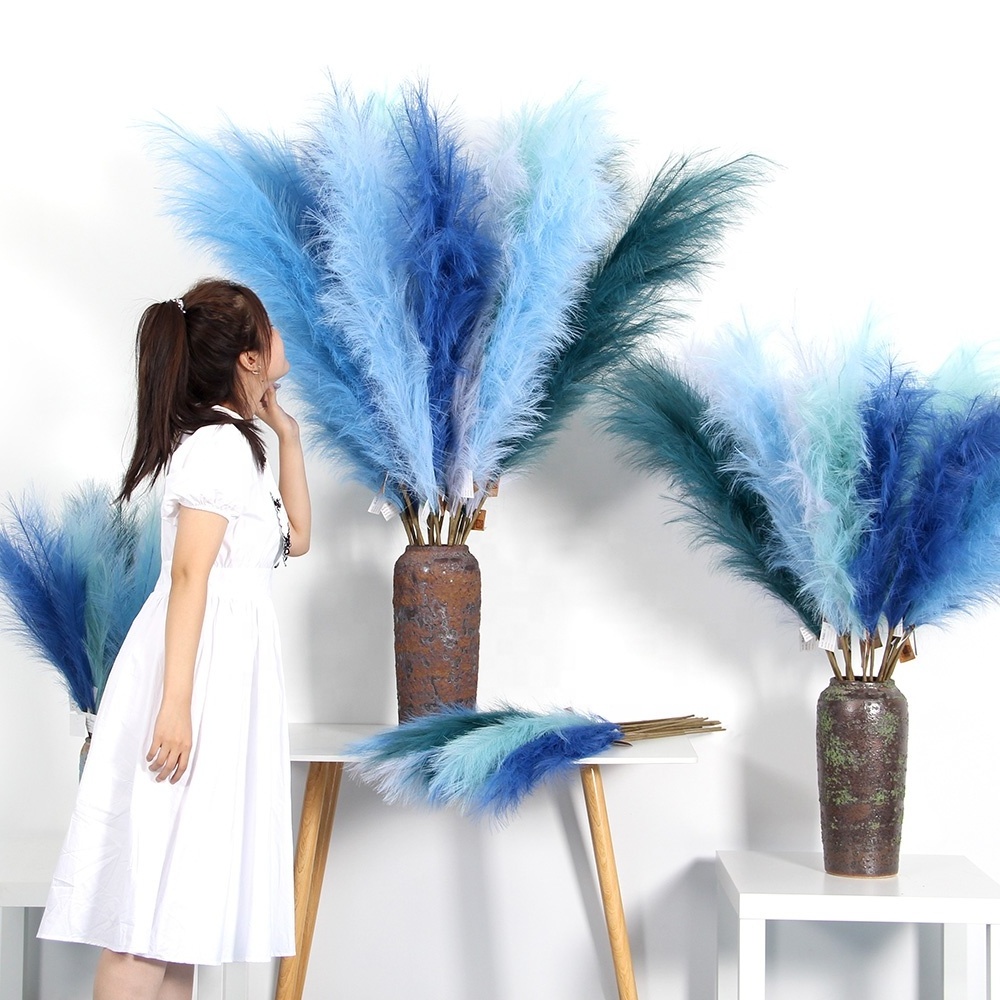 2024 Hot Selling Color Blue Series Artificial Pampas Grass Wholesale Colorful Dried Pampas For Hotel Cafe Wedding Event