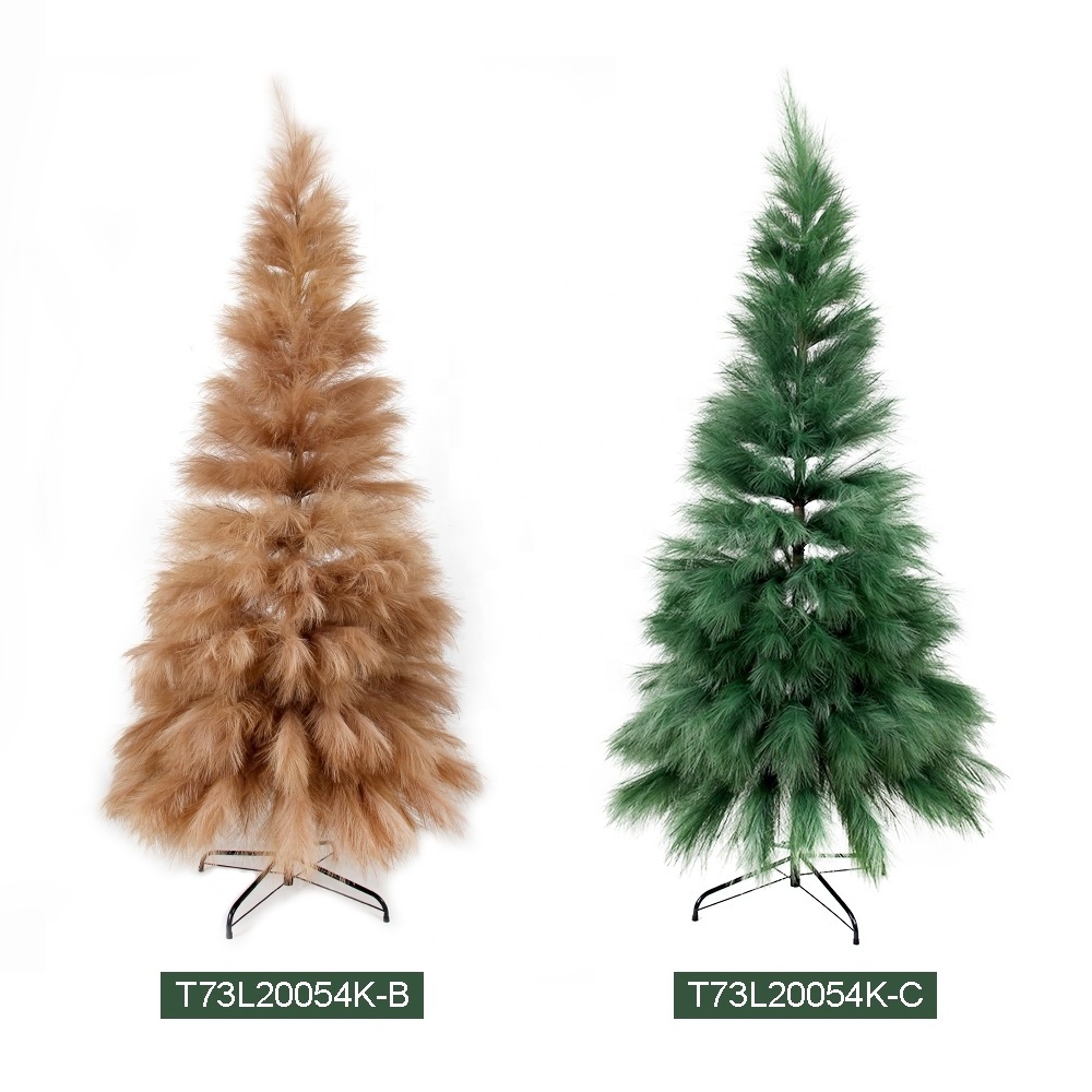 Unique New Design 7ft Dense Pampas Grass Christmas Tree Dark Green Large Christmas Trees Pure Handmade Artificial Tree