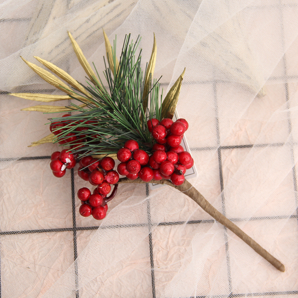 2022 INS Hot Decoration Xmas Twigs W Flower Decor Artificial Flower Christmas Red Berry Pick Christmas Tree Branch