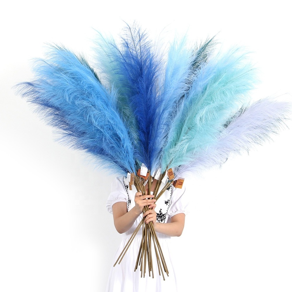 2024 Hot Selling Color Blue Series Artificial Pampas Grass Wholesale Colorful Dried Pampas For Hotel Cafe Wedding Event