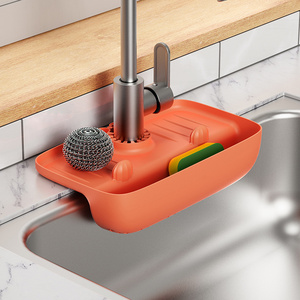 Sink Strap Faucet Caddy Shelf with Drainage Hole Sink Splash Guard Hanging Sink Soap Sponge Holder Drain Basket for Kitchen