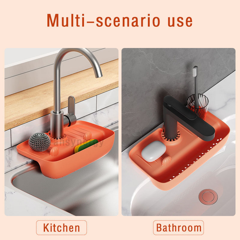 Sink Strap Faucet Caddy Shelf with Drainage Hole Sink Splash Guard Hanging Sink Soap Sponge Holder Drain Basket for Kitchen