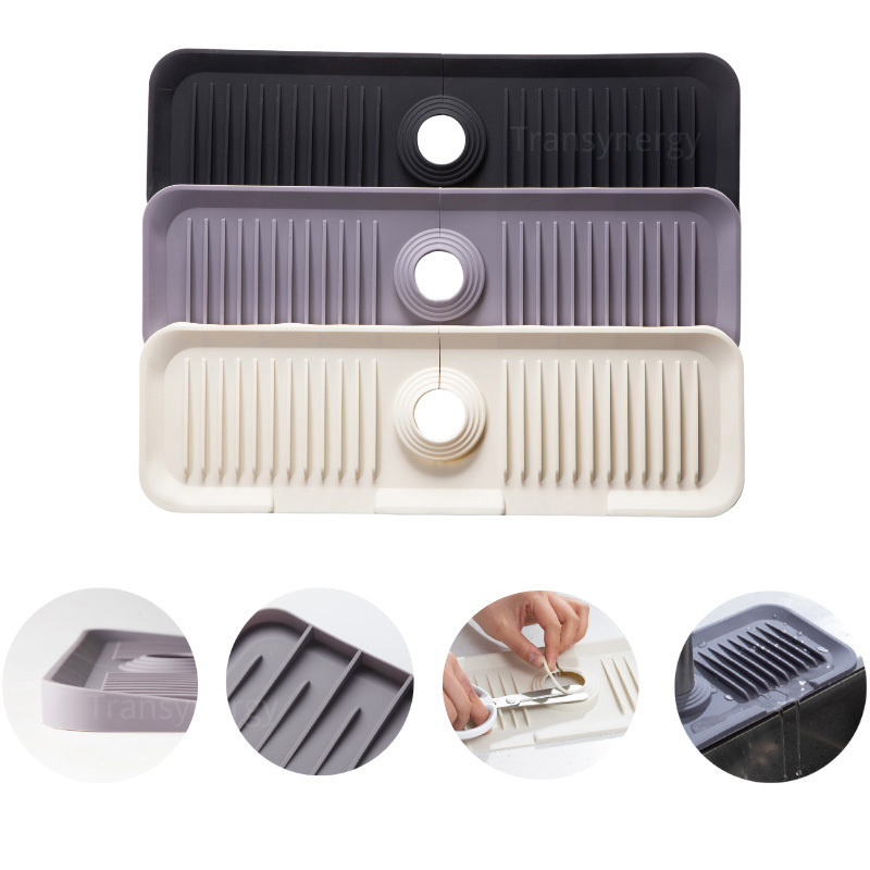 Silicone Sink Splash Guard Behind Faucet Waterproof Drip Protector Splash Drying Countertop Absorbent Mat Soap Sponge Holder