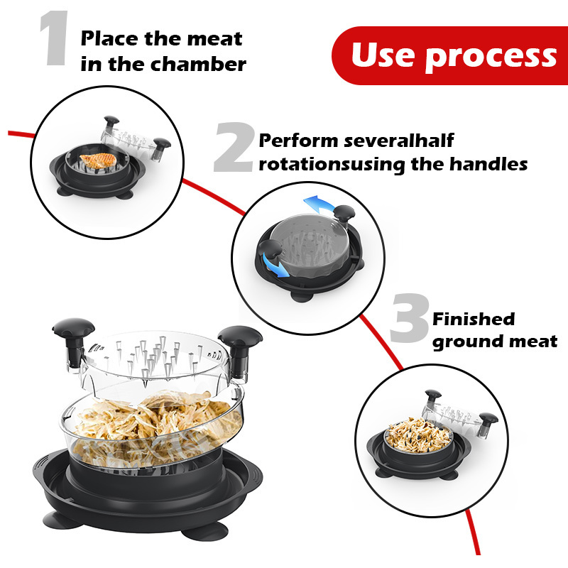 Anti-slip Meat Shredder Tool with Cleaning Brush Twist BBQ Clear Lid Insert Chicken Breast Shredder & Removable Transparent Tray