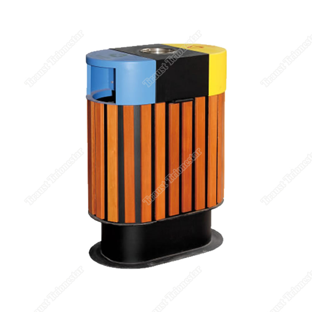 Traust manufacturer outdoor public street commercial round recycle wooden touchless waste litter garbage trash can bin