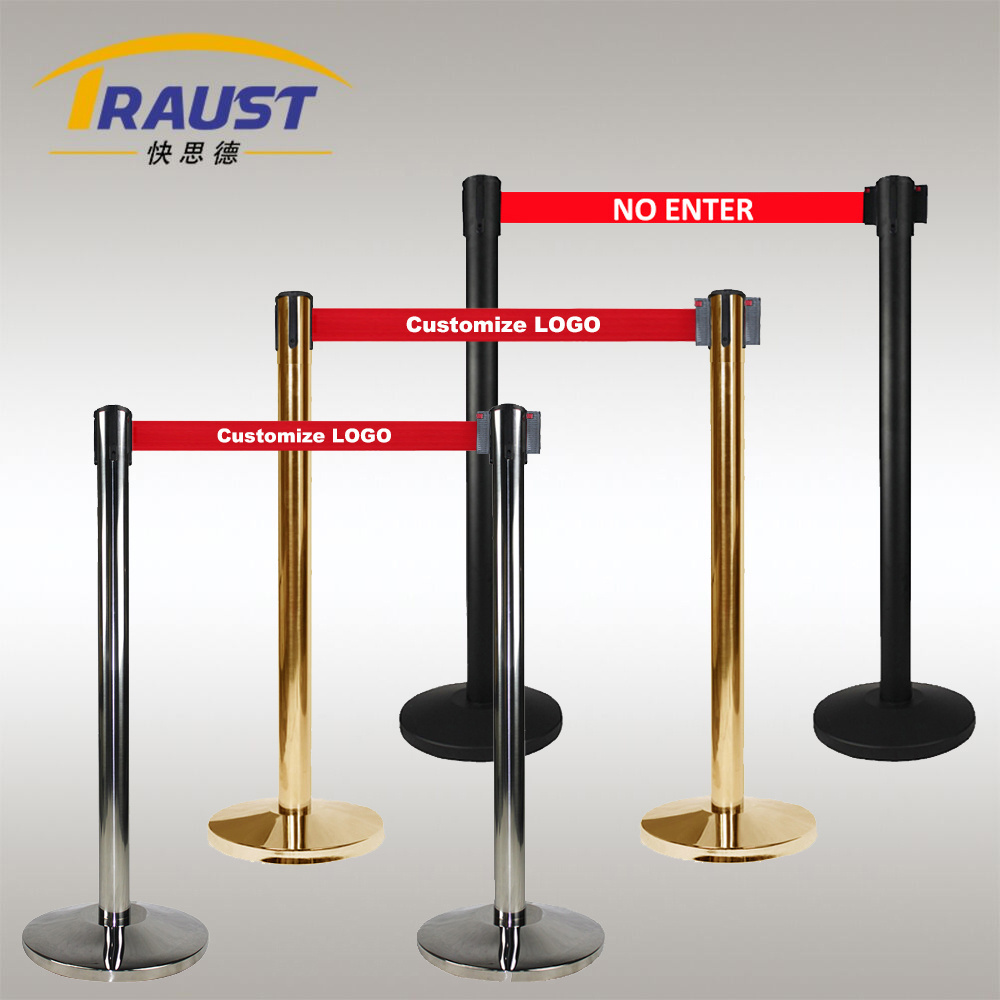 High Quality Retractable Belt Black Queue Poles Stanchion, Red Carpet Poles