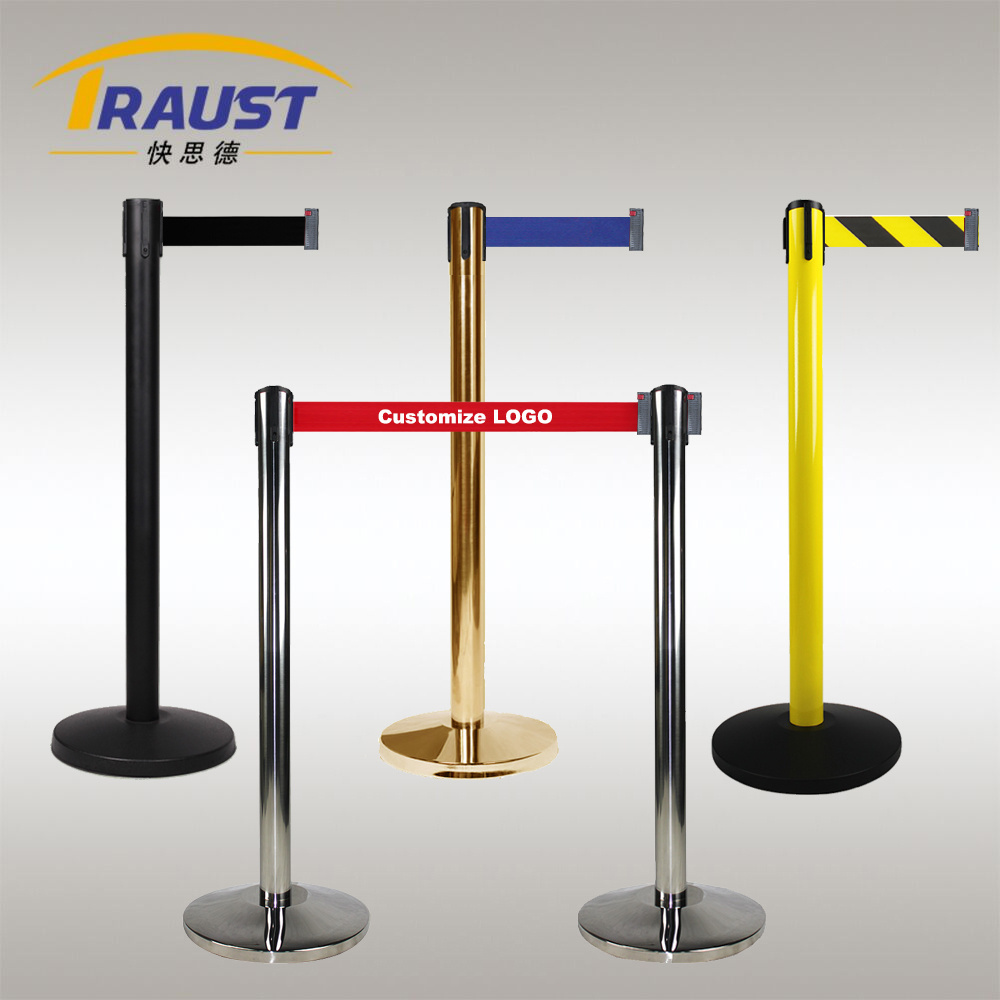 High Quality Retractable Belt Black Queue Poles Stanchion, Red Carpet Poles