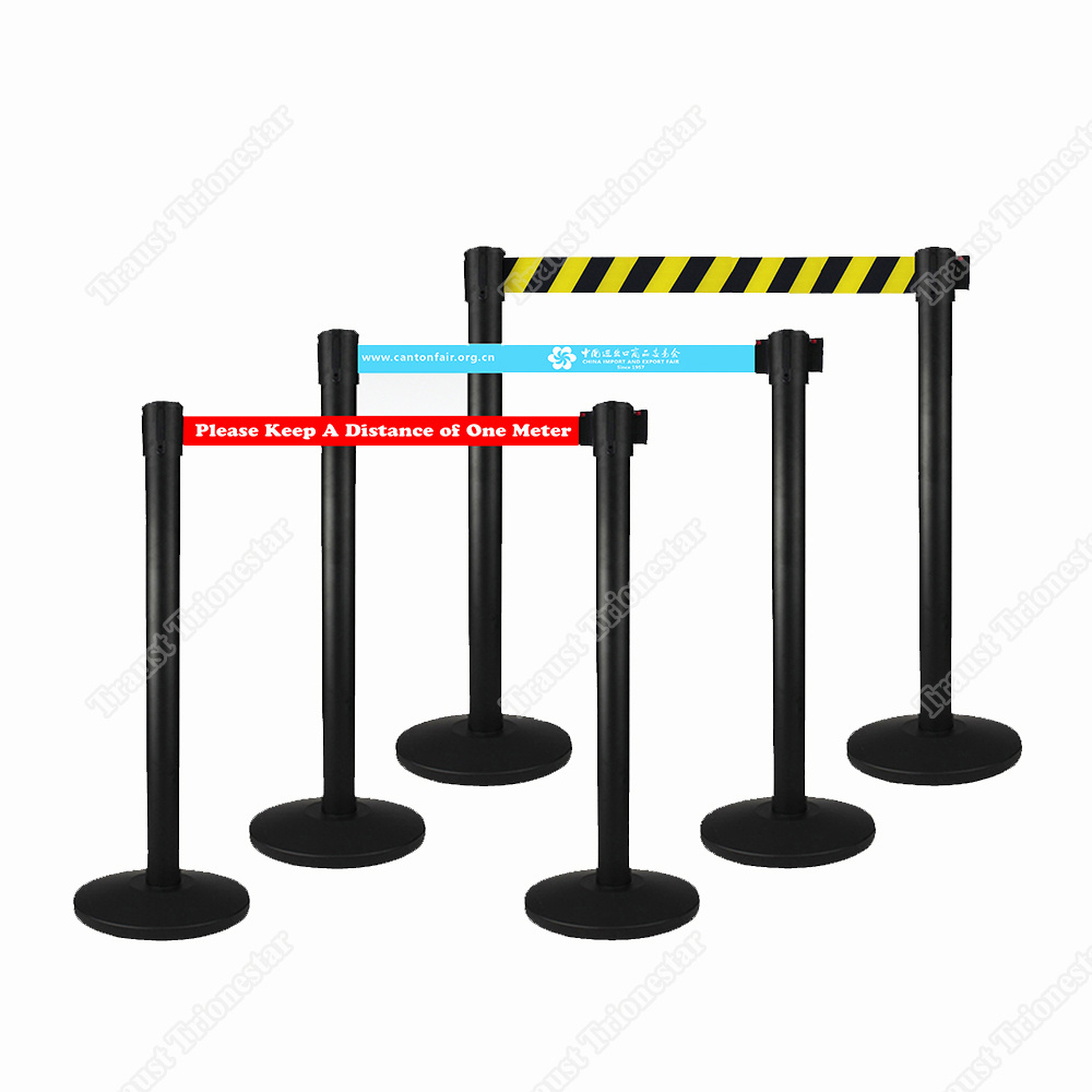 High Quality Retractable Belt Black Queue Poles Stanchion, Red Carpet Poles