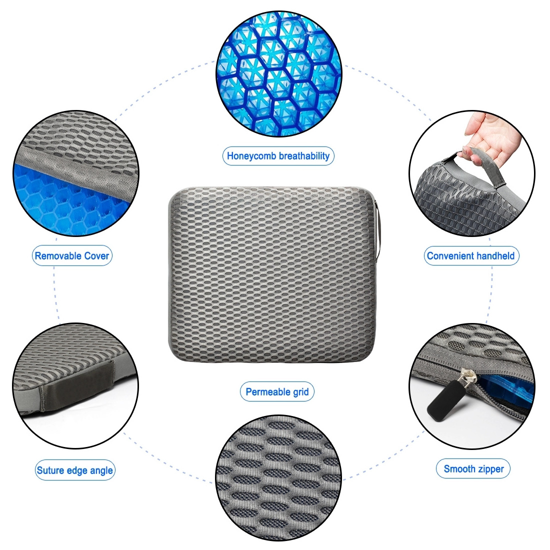 2021 Hot Selling Cooling Pain Hemorrhoid Blood Circulation Orthopedic Memorial Foam  Honeycomb Gel Cushion Seat