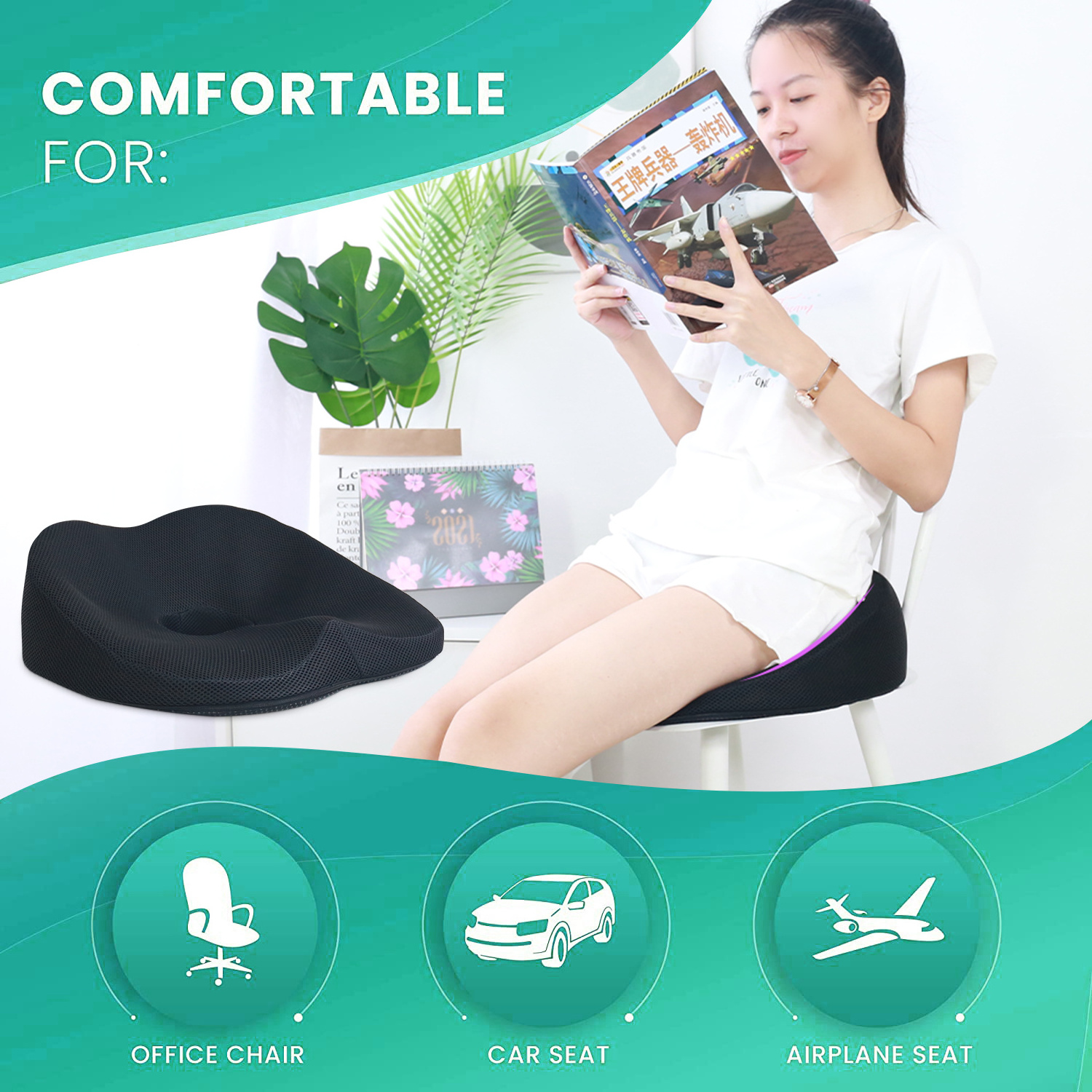 Pain Relief Office Car Chair Folding Lumbar Support coccyx Seat Cushion Pillow Memory Foam Cooling Gel orthopedic Cushion