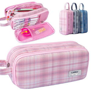 2023  Popular Large Capacity Pencil Case with Handle Creative and Multifunctional Double Layer Pencil Case Pupil Pencil Case