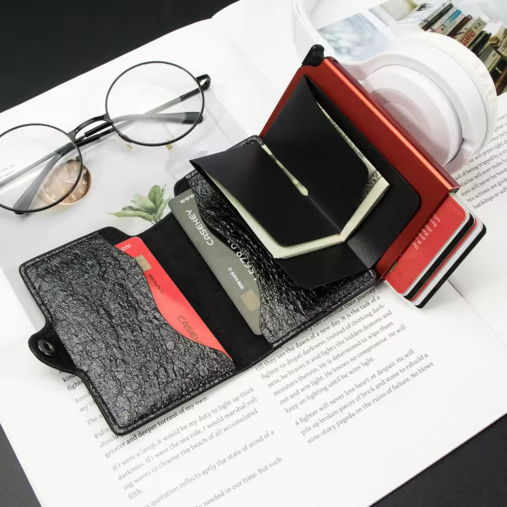 tarjetero Rfid NFC Blocking Quick Card Access Brieftasche Pop-Up Aluminum Card Case Cash Credit Men Wallet billetera hombre