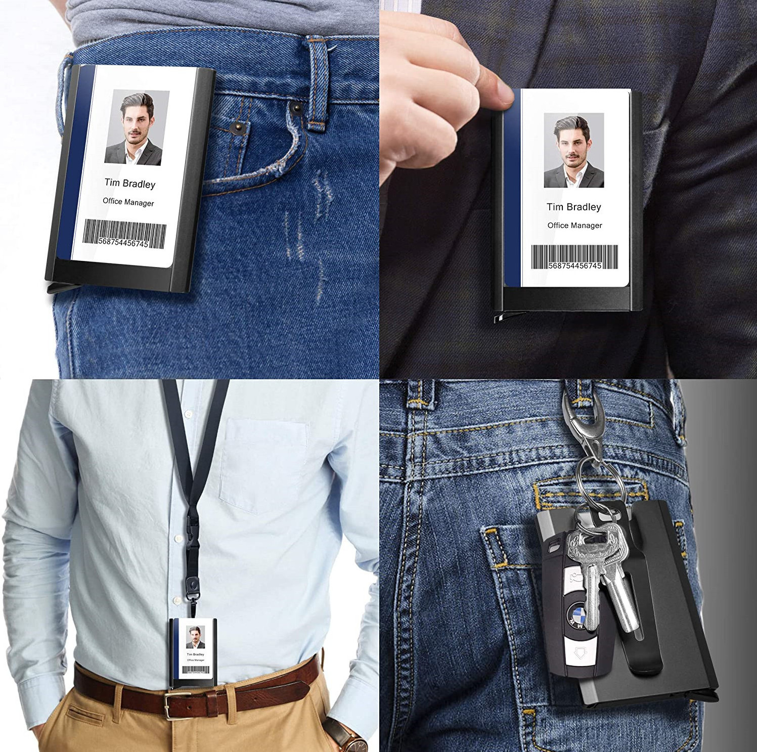 Aluminium ID Badge Card Holder Heavy Duty with Quick Release Button Metal Clip for Offices ID Badge Holder Wallet