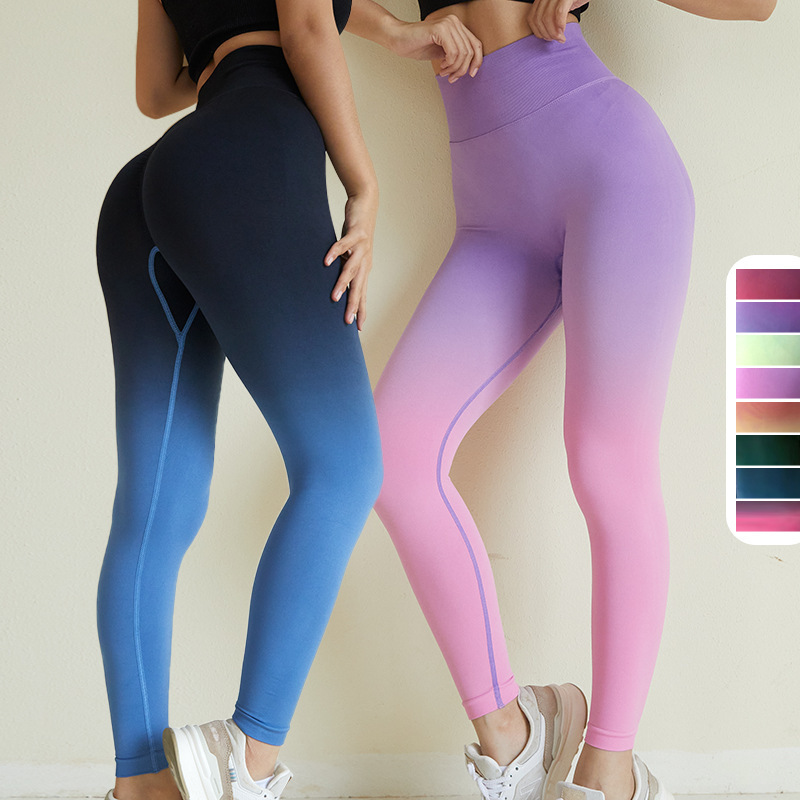 Wholesale Women Sports Leggings Gradient Ramp Compression Tights Push Up Seamless Yoga Pant Workout Leggings