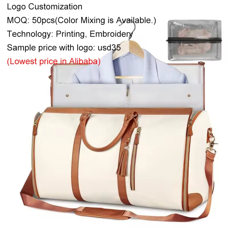 Zero wrinkle material PU suit cover bag organizer Travel Bags 2 in 1 Waterproof Carry On Garment foldable Duffle Bags