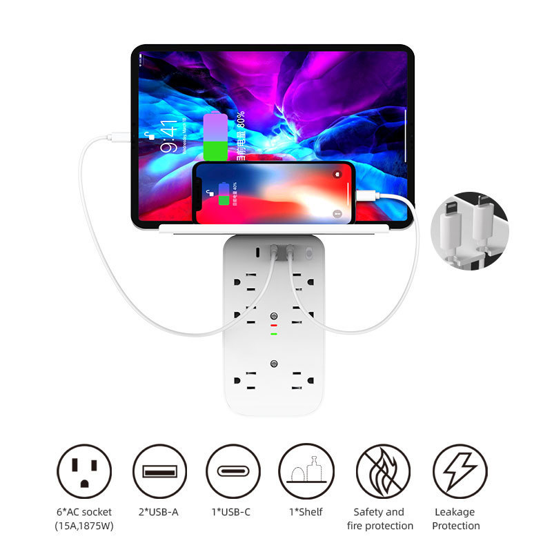 American multifunctional wall plug socket WPG05 with USB Night Light Shelf