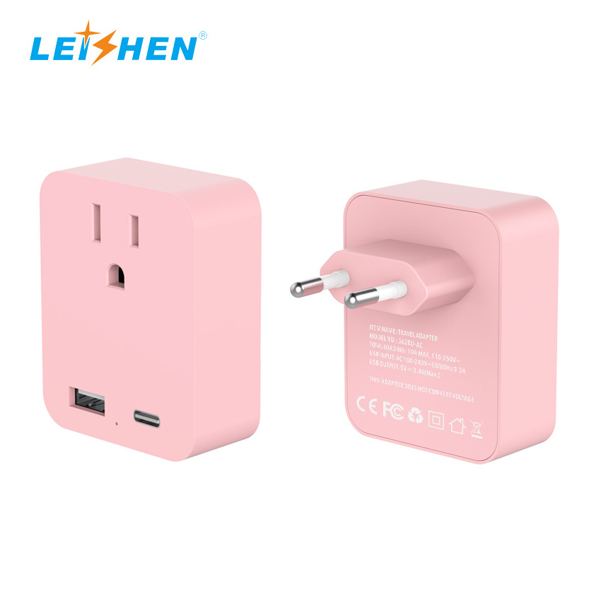 Leishen European Travel Plug Adapter US to EU International Plug Adapter Travel Essentials for EU Spain France German Iceland