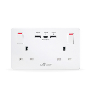 13A BS Dual USB Double Wall Socket Plug with Type C UK Socket Hotel Wall Electrical Bathroom Shaver Socket Plastic Cover