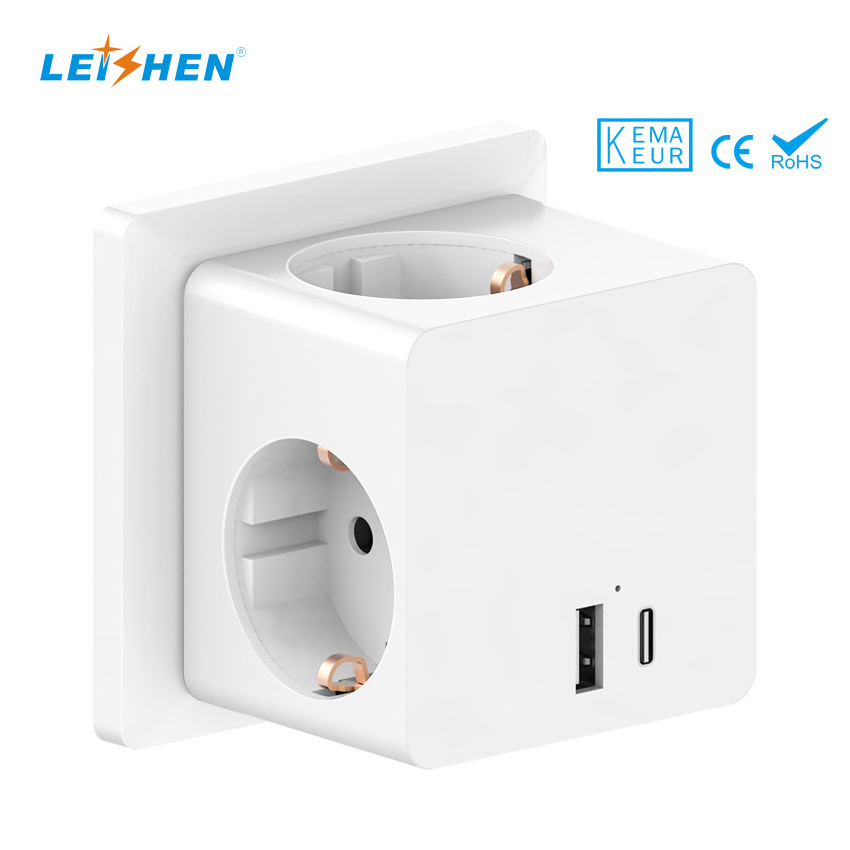 Leishen electric USB Socket Cube Power Strip Cube with Child Lock   Without Cable  2 USB Type C 4000 W Max