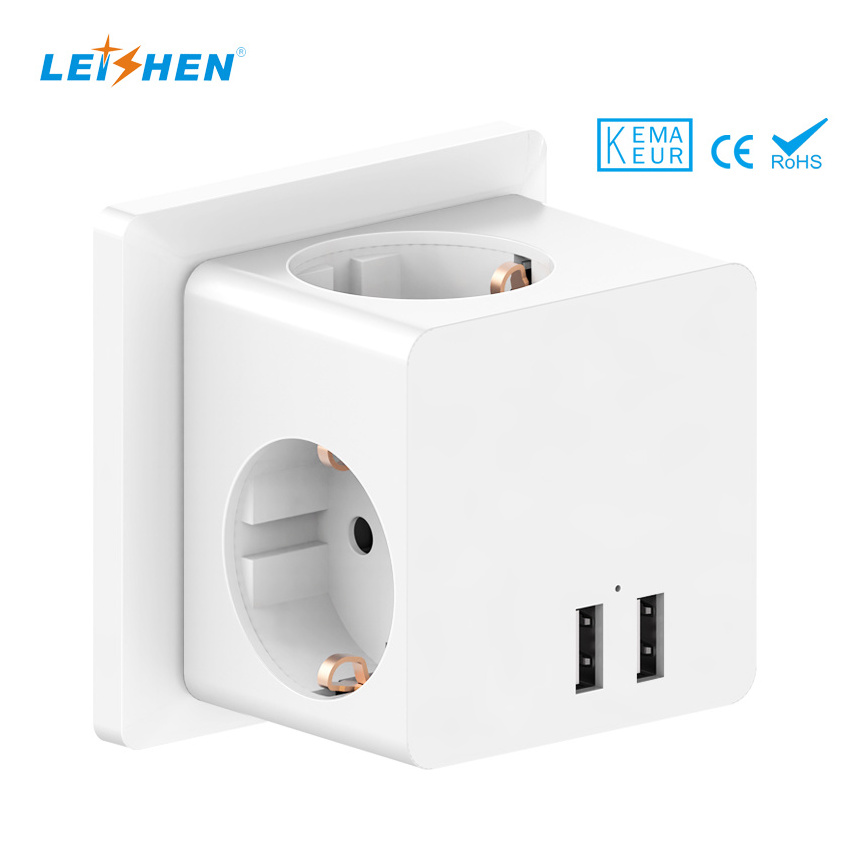 Leishen electric USB Socket Cube Power Strip Cube with Child Lock   Without Cable  2 USB Type C 4000 W Max