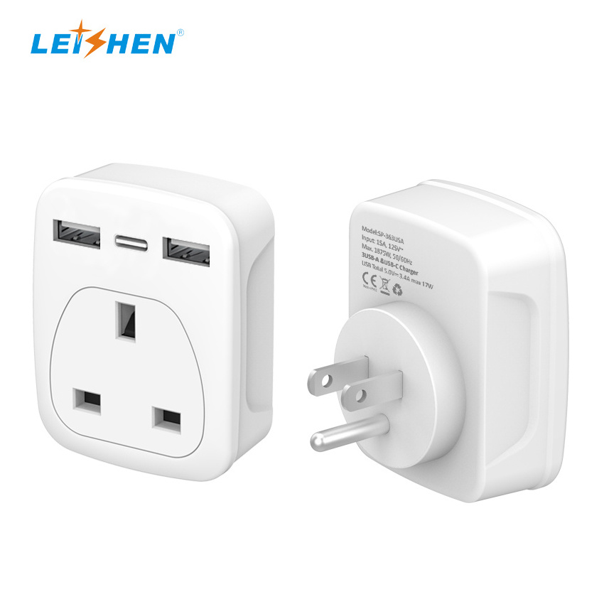 Leishen 2USB UK to European Adapter Plug, EU Travel Europe Grounded Plug converter  Charger Adaptor with 2 USB Ports