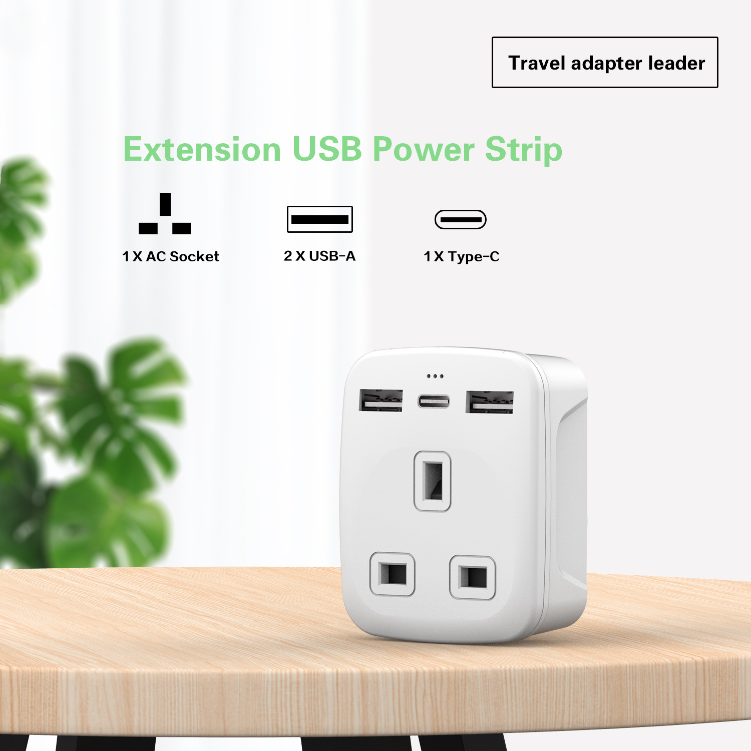 Leishen UK to EU 4-IN-1 Power Strip Travel Essentials Plug with 3 USB Ports European Travel Plug Adapter for Travel Cruise Ship