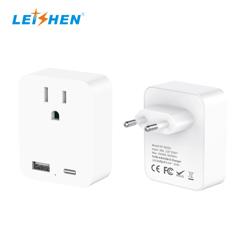 Leishen European Travel Plug Adapter US to EU International Plug Adapter Travel Essentials for EU Spain France German Iceland