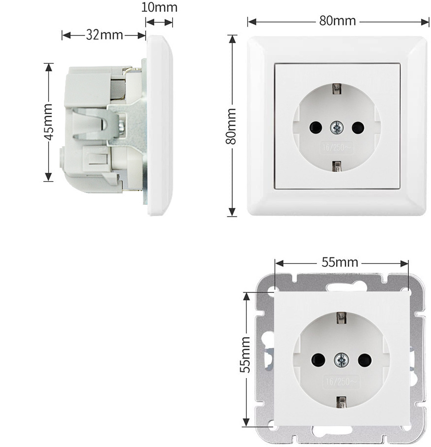 Leishen Wall Single Outlet European Power Adapter Socket Wall Panel Socket Round Hole Electrical Outlet Wall Plate Outlet Cover