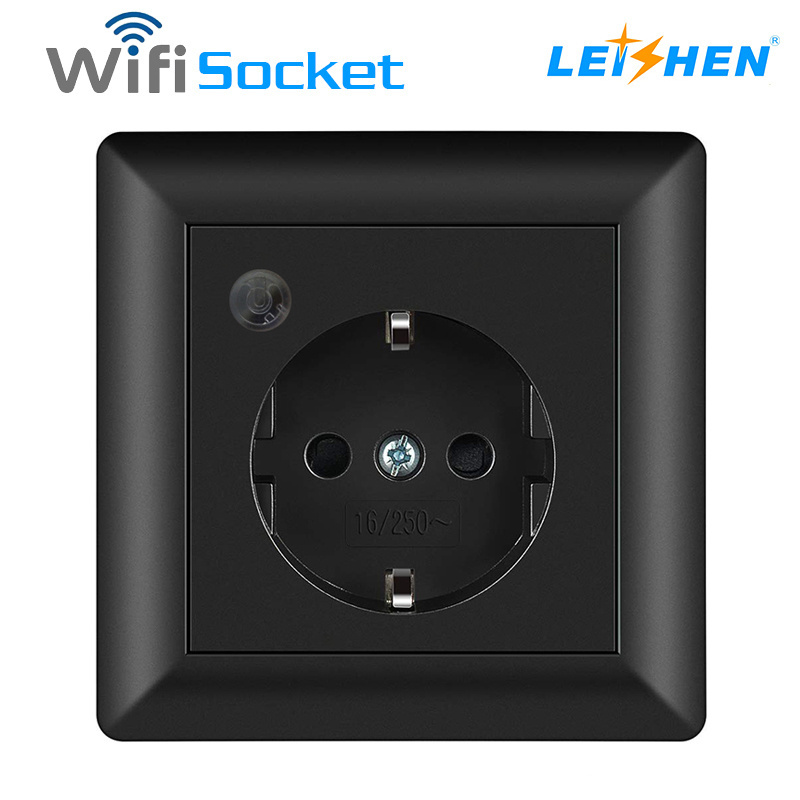 Leishen EU Standard WIFI Smart Wall Socket Work with Alexa and Google Home Wireless Remote LED Light tuya Wall Switch and Socket