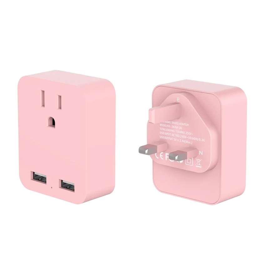 Leishen US to UK Plug Adapter 2 USB-A Type G Power Adapter Travel Essentials Plug for USA to Qatar Ireland England Dubai London