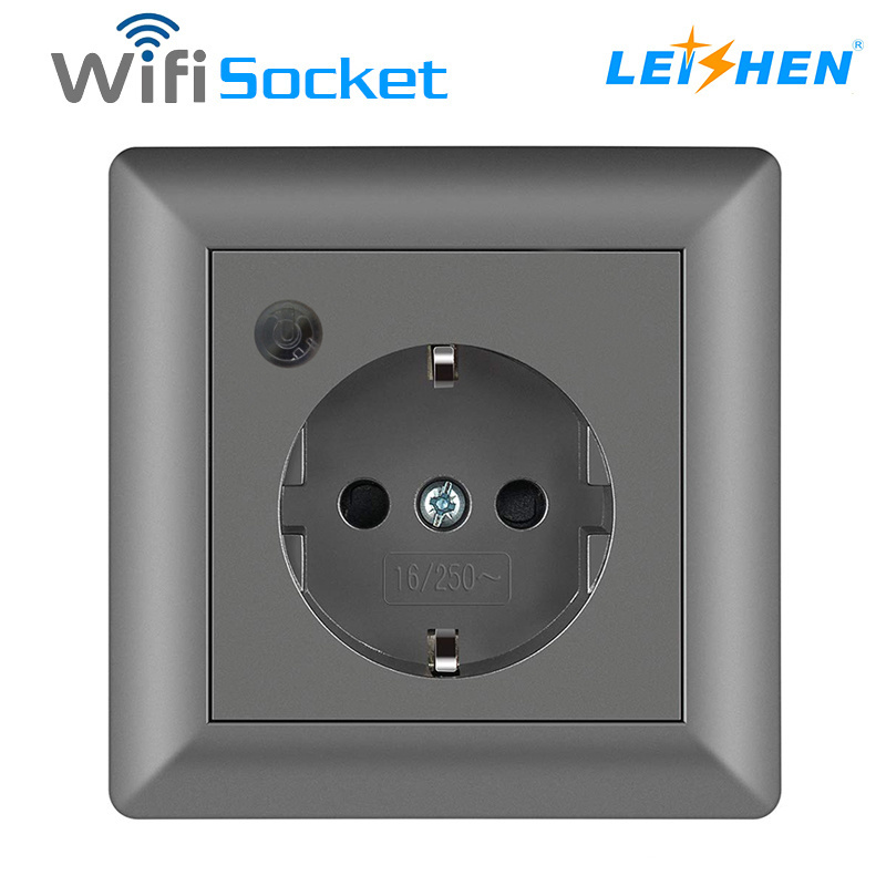 Leishen EU Standard WIFI Smart Wall Socket Work with Alexa and Google Home Wireless Remote LED Light tuya Wall Switch and Socket