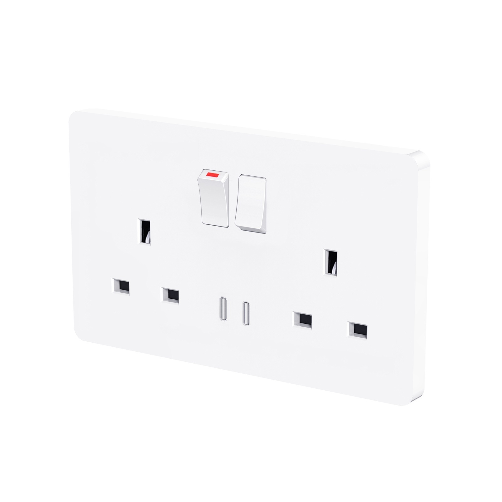 High Quality UKCA 250V 13AMP UK Electrical Smart USB Outlets 2 Gang Double Pole 2 Dual USB-C UK Socket Switch With PD 36W