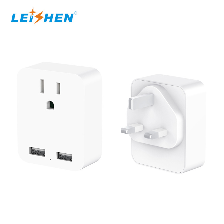 Leishen US to UK Plug Adapter 2 USB-A Type G Power Adapter Travel Essentials Plug for USA to Qatar Ireland England Dubai London