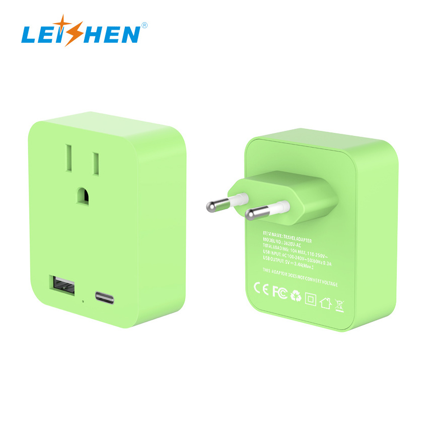 Leishen European Travel Plug Adapter US to EU International Plug Adapter Travel Essentials for EU Spain France German Iceland