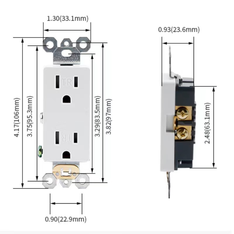 Wall Plate Not Included Decorator Receptacle Residential Grade Outlet 15A 125V Self-Grounding 5-15R 1 gang wall outlet