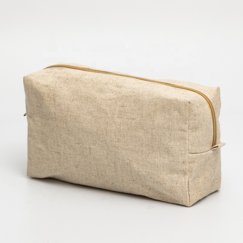 Custom factory cost eco friendly cosmetic bag natural unisex linen cosmetic makeup pouch hemp toiletry bags