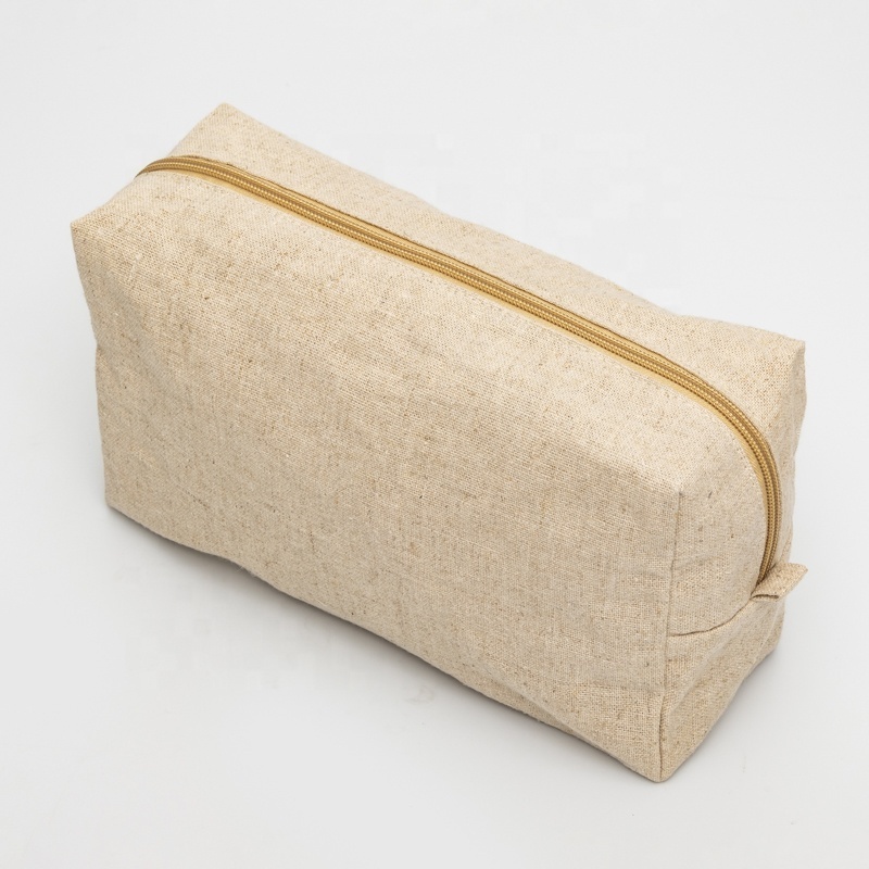 Custom factory cost eco friendly cosmetic bag natural unisex linen cosmetic makeup pouch hemp toiletry bags