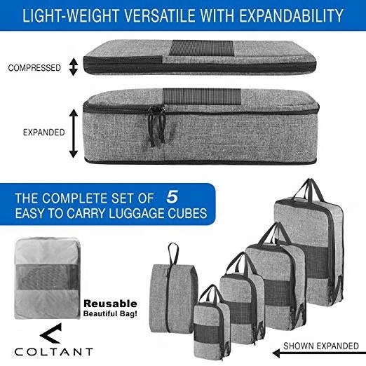 5 Pieces Travel Suitcase Organizer Travel Compressed Expanded Packing Cubes With Shoe Bag