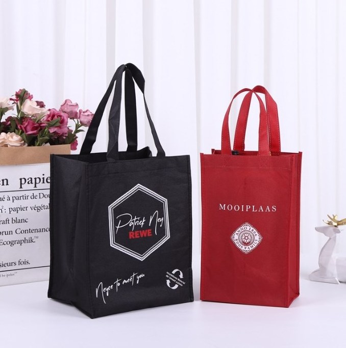 Custom Letter Wine Non Woven Manufacturer Large Takeaway Tote Women's Shoulder Hand Bag for Wine