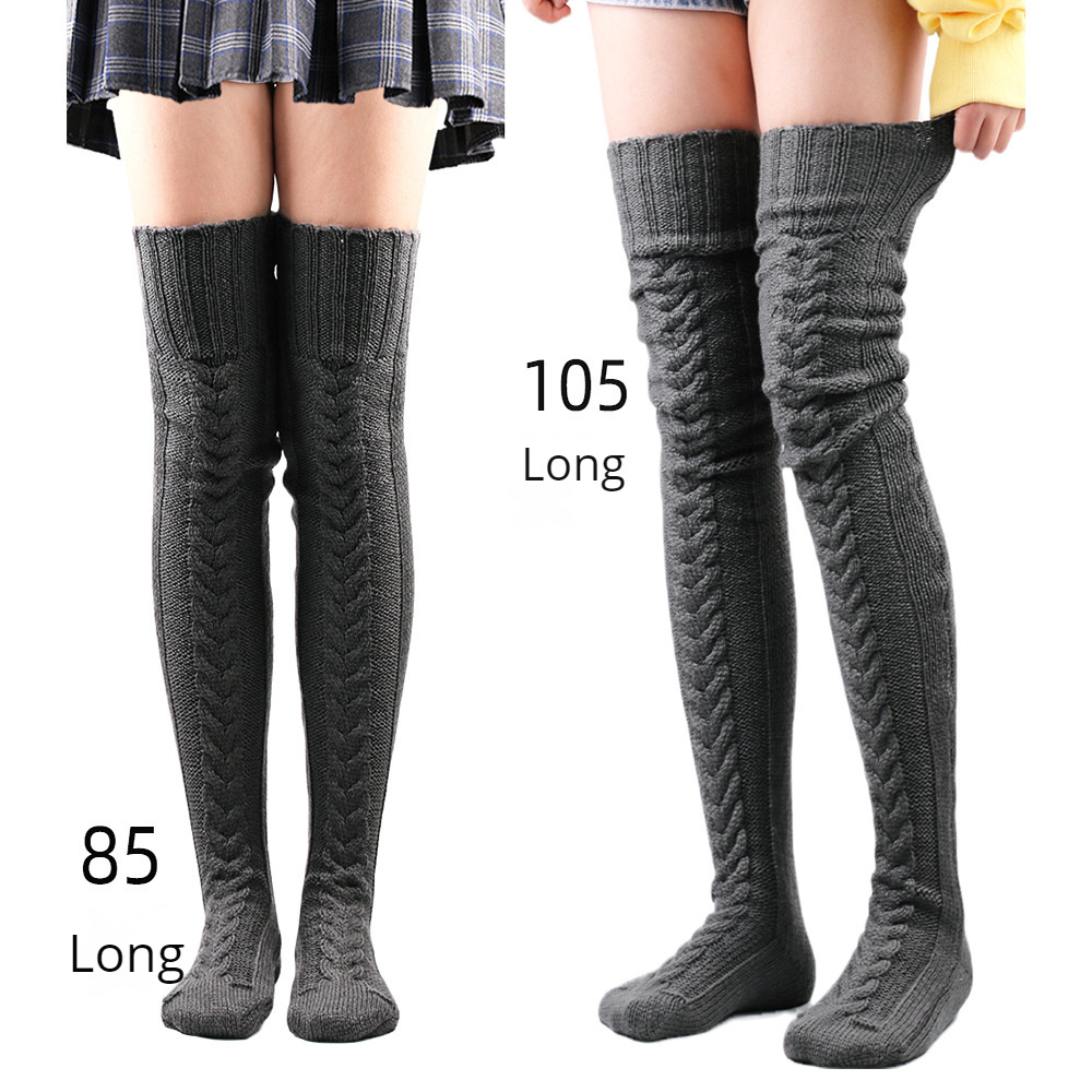 Hot Sale Women Stockings Autumn Winter Warm Fluffy Knitted Over Knee Socks Leg Warmer Female Thigh Sexy Long Stockings for Girls