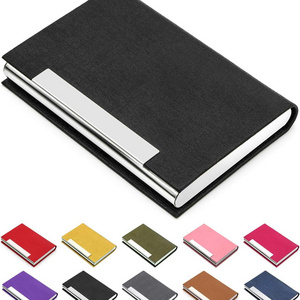 Accept Custom Logo Stainless Steel With PU Leather Slim Business Card Holder For Women Men