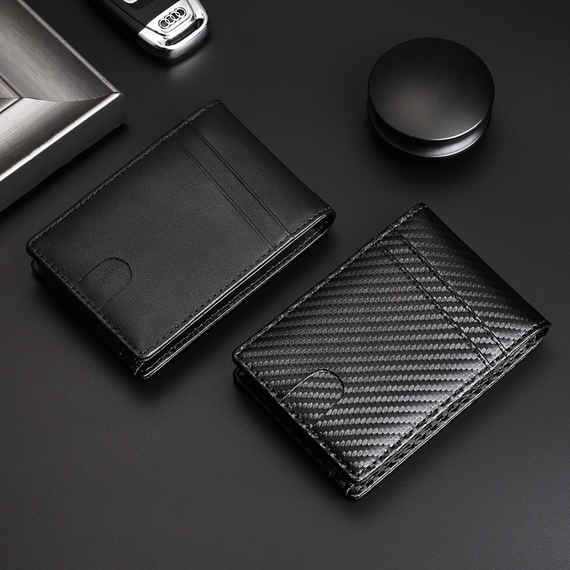 2022 New Carbon Fiber Plain Leather Men's Wallet Europe and America Money Clip Apple Tracker US Dollar RFID Card Holder