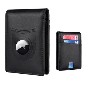 2022 New Carbon Fiber Plain Leather Men's Wallet Europe and America Money Clip Apple Tracker US Dollar RFID Card Holder