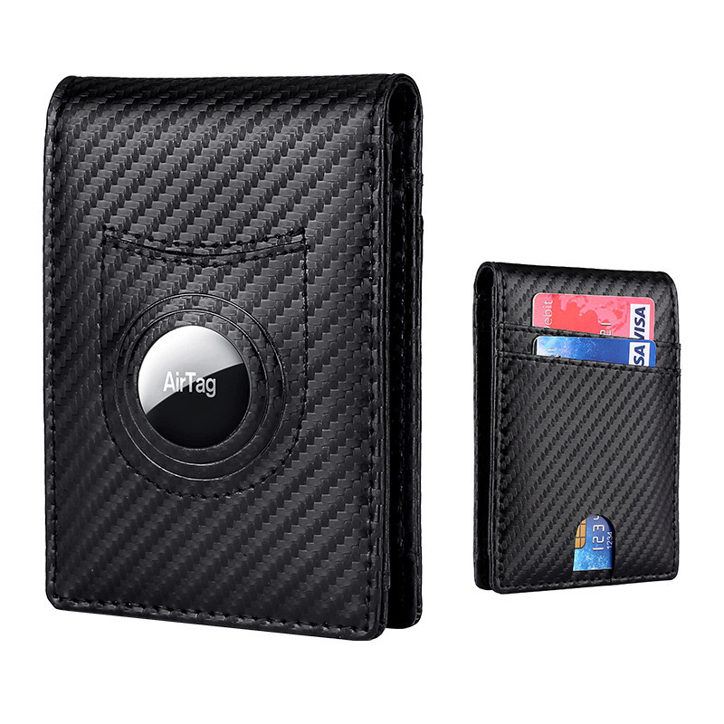 2022 New Carbon Fiber Plain Leather Men's Wallet Europe and America Money Clip Apple Tracker US Dollar RFID Card Holder