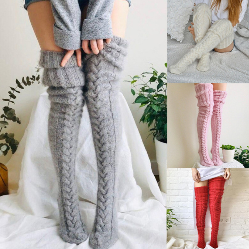 Hot Sale Women Stockings Autumn Winter Warm Fluffy Knitted Over Knee Socks Leg Warmer Female Thigh Sexy Long Stockings for Girls