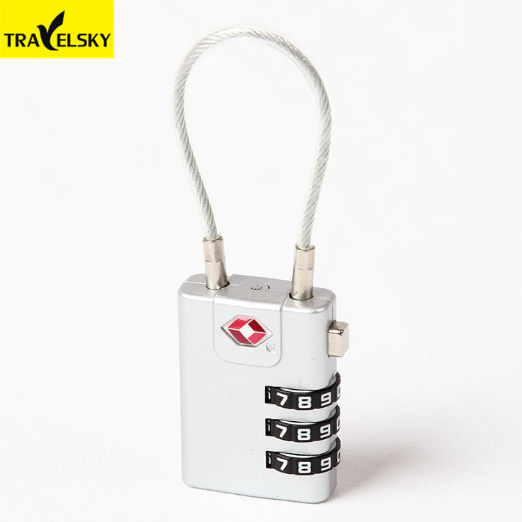 Travelsky tsa approved Zinc Alloy resettable padlock cable lock luggage 3 digit combination lock