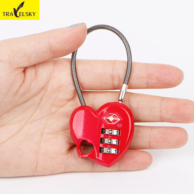 Custom Cheap Tsa Approved 3 Digit Combination Cable Digit Lock Safe Padlock Heart Shape Password Combination Lock